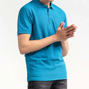 เสื้อโปโลผู้ชายสีพื้นผ้าฝ้ายแขนสั้นระบายอากาศได้ดีสไตล์ลำลองผ้าทอออกซ์ฟอร์ดทรงปกติสีน้ำเงิน - Product Image 5