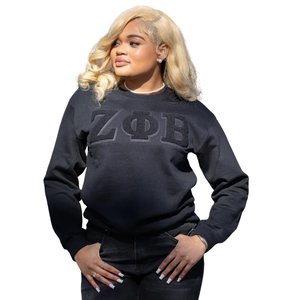 Zeta Phi Beta All <b>Black</b> ZPHIB Chenille Sweatshirt Unisex Greek Letter Premium Casual Streetwear <b>Fleece</b> - Product Image 1