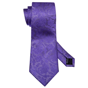 Conjunto de Corbata y Pañuelo de Boda para Hombre, Ecológico, de Satén, Color Morado Sólido, con Diseño Floral Paisley, Logotipo Personalizado para el Novio - Product Image 2