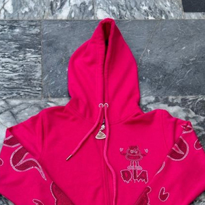 Sudadera con capucha para hombre, rosa magenta, bordada con pedrería, personalizada, extragrande, 100% algodón, forro polar grueso, ecológica, con cremallera - Product Image 2