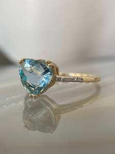 Bague de mariage tendance en argent sterling S925 avec pierre précieuse aigue-marine, zircon taille fleur de glace et diamant taille cœur à motif géométrique - Product Image 6