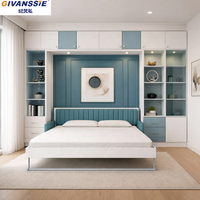 Ensemble de chambre à coucher modulaire GIVANSSIE de luxe moderne, taille King/Queen, cadre en bois de pin, rangement intégré, design convertible, lit gain de place