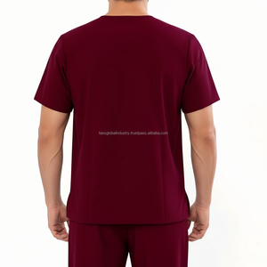 Ensemble de blouses médicales unisexes bordeaux à col en V et pantalon droit – Uniforme d'infirmière pour hôpital – Personnalisation OEM en gros - Product Image 4