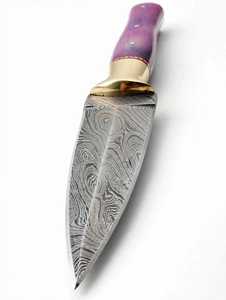 Cuchillo abrecartas de acero de Damasco hecho a mano con mango de madera morada y pomo de latón - Product Image 5