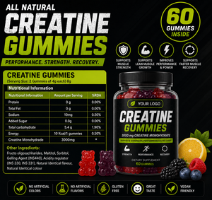 Mixed Berry <b>Creatine</b> Gummies Soft Chewable Fruit Flavored Gummy Product with Convenient Serving Format Custom Label Packaging - Product Image 5