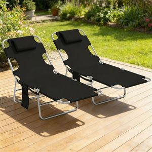 Ensemble de deux chaises longues d'extérieur noires avec fonction transat - Product Image 1