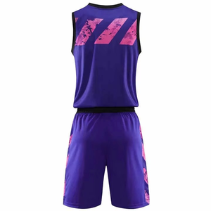 Ensemble d'uniformes de basketball personnalisés par sublimation, maillot et short géométriques violet et rose, kit d'équipe - Product Image 6
