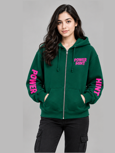เสื้อฮู้ดซิปแบบหนา ผ้าฝ้ายฟลีซ ทรงโอเวอร์ไซส์ ไหล่ตก สไตล์สตรีทแวร์ สีเขียวเข้ม ราคาส่ง - Product Image 3