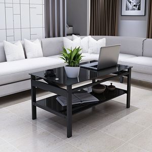 Moderno semplice tavolino da salotto in vetro temperato nero a 2 strati - Product Image 5