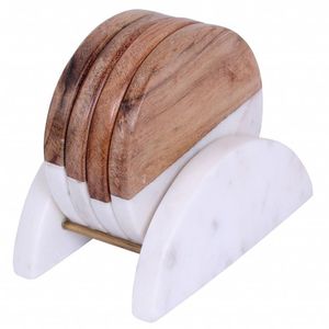 Handmade Wood <b>Marble</b> <b>Coaster</b> Set Factory Direct Price Natural <b>Marble</b> and Acacia Wood <b>Coasters</b> Wholesale - Product Image 3