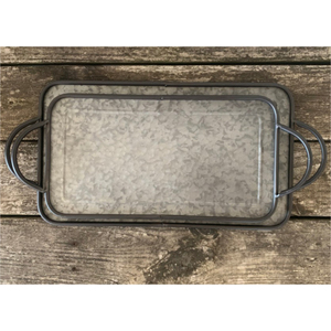 Fine Quality Galvanized Metal Serving Trays Set Of 2 With Iron Black Handles Decorative <b>Rectangle</b> Trays For <b>Coffee</b> <b>Table</b> Tray - Product Image 1