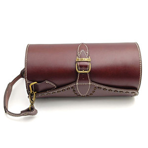 Salva Leather Embossed Plain Dyed Leather Wine <b>Bottle</b> <b>Carrier</b> Single <b>Bottle</b> Holder Brown Color Portable Travel Case with Handle - Product Image 1