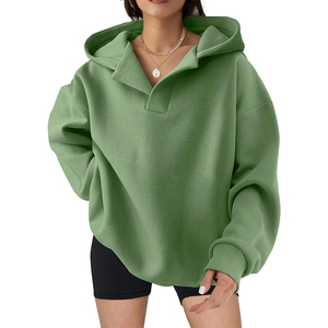 Sweat-shirt à capuche vert surdimensionné pour femme, pull à manches longues, décontracté, pour l'automne - Product Image 1