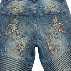 Shorts Bermuda en Jean pour Homme avec Logo Brodé Robot sur le Devant, Personnalisable, Décontracté, Taille Mi-Haute, Streetwear, Respirant, Séchage Rapide, Coton - Product Image 3
