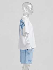 Camiseta Blanca Extra Grande para Hombre ONETEN con Logotipo Azul que Cae como Gota en la Espalda, Camiseta de Manga Corta Estilo Urbano, Jersey de Algodón con Cuello Redondo - Product Image 4