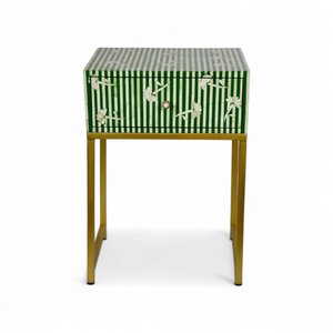 Vintage Green Striped Bone Inlay Work MDF Wardrobe With Metal Stand for Bedside table Decorative Art work For home office - Product Image 3