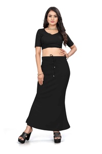 Jupe crayon pour femme à taille haute, longueur cheville, avec cordon de serrage, noire unie, décontractée, extensible, en tissu coton et élasthanne - Product Image 1