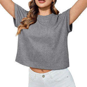 Camiseta corta lisa para mujer con logo personalizable, de alta calidad, transpirable, 100% algodón puro, camiseta corta estampada para mujer - Product Image 5