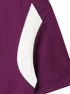 T-shirt décontracté pour homme à manches courtes avec blocs de couleur - Collection été Style streetwear américain Couleurs unies avec surpiqûres contrastées - Product Image 5