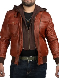 <b>Mens</b> Watchman Hooded Brown Vintage <b>Leather</b> <b>Jacket</b> - Product Image 1