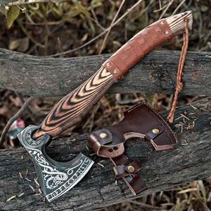 Hand Forged Tomahawk Hatchet With <b>Wooden</b> Handle And Leather Sheath Survival <b>Axe</b> Viking Style Decorative Blade - Product Image 5