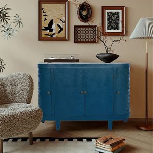 Credenza Ovale da 47 Pollici con 4 Ante, Mobile Buffet Scanalato con Bordi Curvi - Product Image 3
