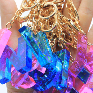 100pcs Transparent Glitter Confetti Resin Keychain Gold Lobster Clasp Key <b>Chains</b> <b>Initial</b> Alphabet Letter Crafts a to Z - Product Image 2