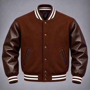 Veste universitaire pour homme en violet, manches en cuir PU, couleur unie, col rabattu, fermeture à boutons, vêtement d'automne - Product Image 4