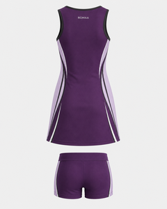 Vestido de Netball Personalizado en Morado Lila y Negro para Mujer, con Pantalones Cortos Interiores, Cuello en V, Uniforme de Equipo, Corte Atlético - Product Image 5