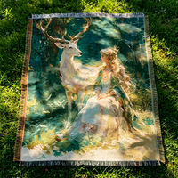 Couverture tissée jacquard personnalisée en coton et polyester, motif dessin animé, avec logo et pompons