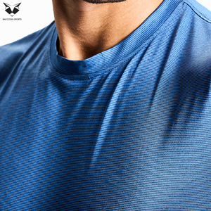 Camiseta de Punto de Manga Corta con Cuello Redondo, Ajustada, Azul, para Hombre, de Secado Rápido, Informal, de Color Sólido, para Hacer Ejercicio en el Gimnasio, del Mejor Proveedor - Product Image 5