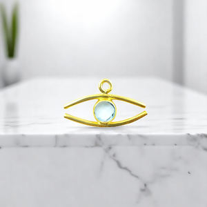 จี้หินโทแพซสีฟ้าอ่อนรูปทรงมาร์คีส์ ป้องกันภัย ทำด้วยมือ ขายส่ง เงินแท้ 925 ชุบทอง - Product Image 1