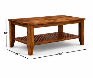 Traditional Carved Solid Wood <b>Coffee</b> <b>Table</b> | Handcrafted Wooden Center <b>Table</b> with Carved Shelf | 2-Tier Solid Wood <b>Coffee</b> <b>Table</b> - Product Image 4