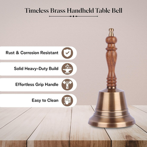 Solid <b>Brass</b> Hand <b>Bell</b> with Wooden Handle Loud Clear Tone 8x4 Antique <b>brass</b> finish corrosion-resistant, comfortable grip - Product Image 3
