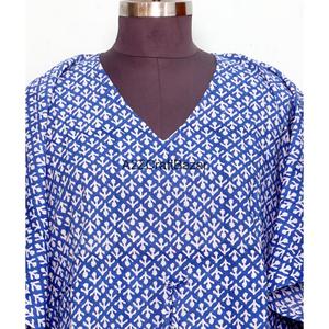 Caftán Corto Estampado Indio 100% Algodón, Ropa Casual de Verano para Mujer, Caftán Étnico con Estampado de Bloques - Product Image 3