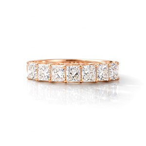 Bague de fiançailles demi-éternité en or massif 10K 14K 18K avec diamant de laboratoire taille princesse, couleur DEF, clarté VS VVS, certifiée IGI, vente en gros - Product Image 4