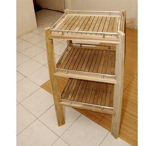 Estante de ducha de teca de diseño europeo, la mejor calidad, 2 estantes, muebles de baño de madera de acero inoxidable, carrito de ducha de madera maciza - Product Image 1