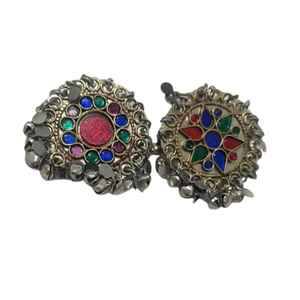 Bagues tribales afghanes, bagues en argent poli noir, bagues bohèmes ghungroo, grandes bagues, bagues multicolores avec pierres, cadeau pour cocktail - Product Image 1