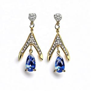 ต่างหูห้อยจี้เพทายเงินสเตอร์ลิงสี925สำหรับผู้หญิงต่างหูห้อยเครื่องประดับสำหรับงานแต่งงาน - Product Image 2