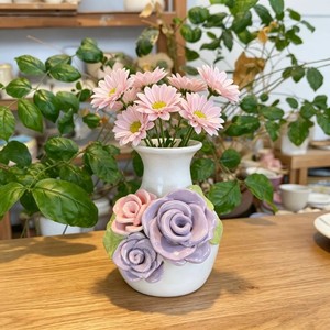 Porcelain <b>Vase</b> With Pink Ranunculus Flowers Shabby Chic Design Glazed Tabletop Decor 8-16 Inches Height - Product Image 6