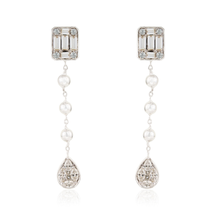 ODM OEM Customized Design Mixed Shape Diamond 14K Real White Gold <b>Dangle</b> <b>Earrings</b> Wedding Sparkle Jewelry Bridesmaid Gift - Product Image 1