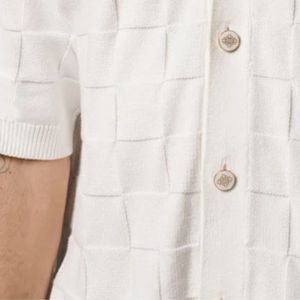 Camisa de punto a cuadros para hombre, manga corta, con botones, informal, de verano, blanca, suministro al por mayor OEM - Product Image 4