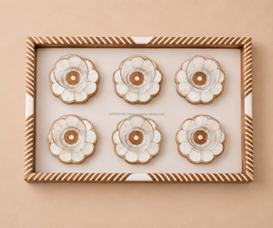 Ensemble de plateaux de service en bois, 6 sous-verres floraux, plateaux décoratifs multifonctionnels traditionnels du Ramadan, 7 pièces, rectangulaires, en bois - Product Image 1