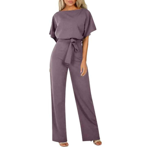 Combinaison formelle en toile unie pour femme, col rond, sans manches, ceinturée, coupe ajustée, longueur genou, 100 % coton, respirante, séchage rapide - Product Image 3