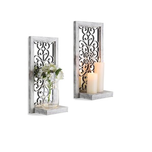 Hermoso Portavelas Rectangular de Metal Negro con Diseño Floral, Portavelas de Pared con Diseño Vintage para el Hogar - Product Image 2