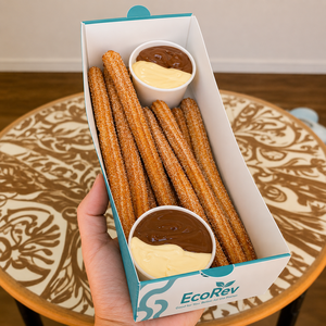 Barquette en papier biodégradable et écologique jetable pour frites, gaufres, pâtisseries, churros, beignets, avec coupelles à sauce, idéale pour la restauration rapide - Product Image 4