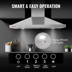Ventola da 30 pollici con attacco a parete da cucina senza condutture per camino in acciaio inossidabile Ventilatore di scarico a 3 velocità 2 filtri deflettori LED - Product Image 5