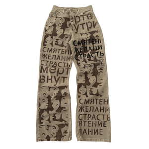 Pantalones Vaqueros con Estampado Gráfico, Corte Holgado, Diseño Personalizado, Lavado Vintage, Estilo Urbano, Hip Hop, Y2K, Pantalones Rectos - Product Image 1