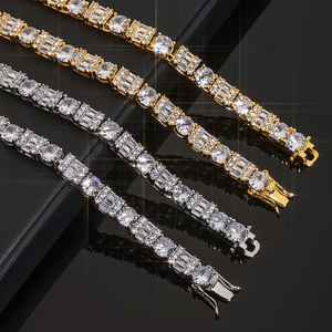 Mens Lab Grown Diamond 925 Silver Iced Out Baguette And Round Link Chain Luxury <b>Statement</b> <b>Necklace</b> Fashion Chain For Men Premium - Product Image 6