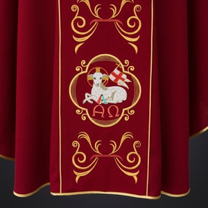 Chasuble Liturgique Rouge avec Symboles Chrétiens Brodés Or, Vêtement Sacerdotal Catholique pour Adulte, Tenue de Culte d'Église Haut de Gamme - Product Image 4